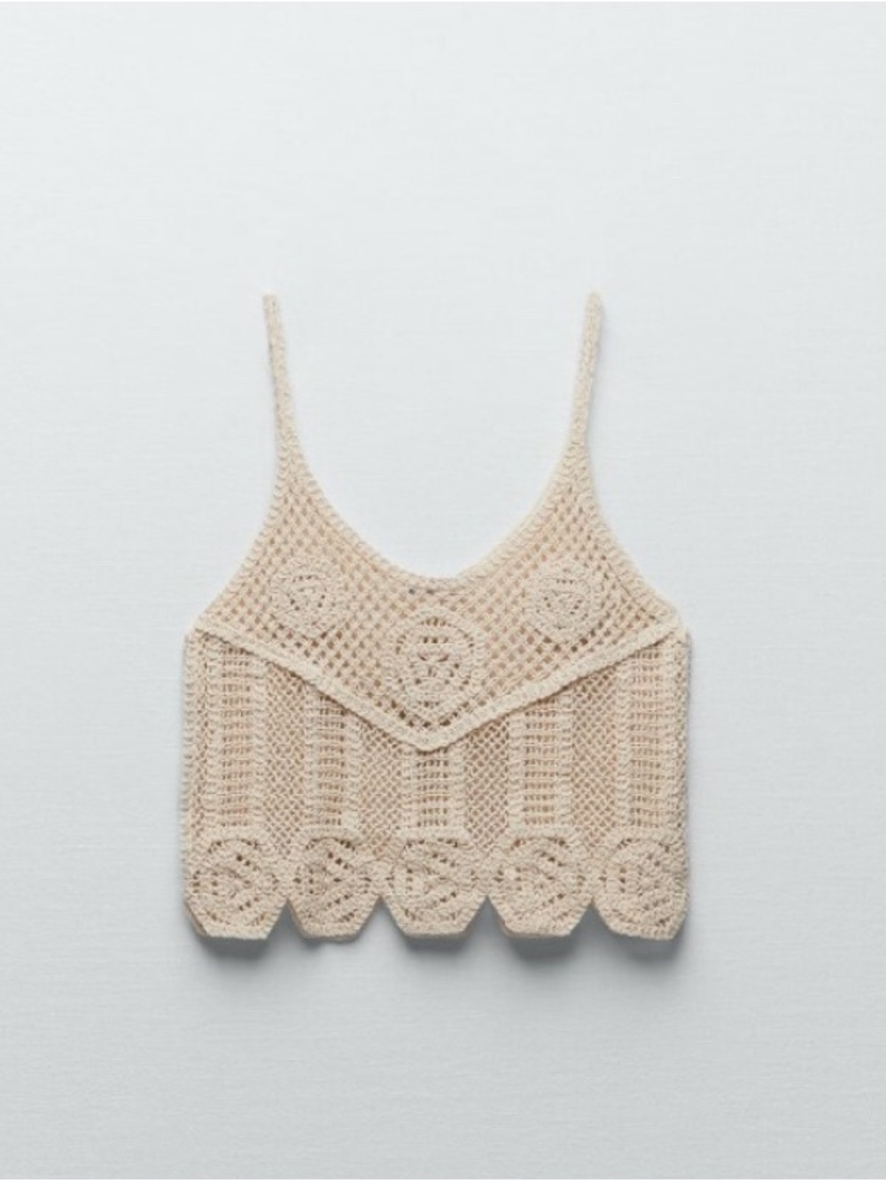 Zara Cream Crochet Cami Cropped Tank Top – Boho Summer Style Size L